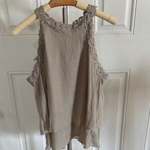 BCX Floral Lace Sleeveless Blouse - Taupe